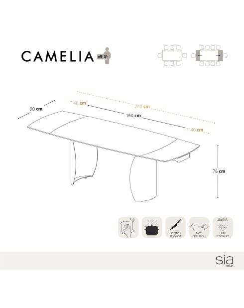 Table extensible Camélia Céramique dorée - 160x90x76 cm