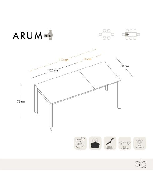Table extensible Arum Céramique effet Marbre noire - 120x80x76 cm