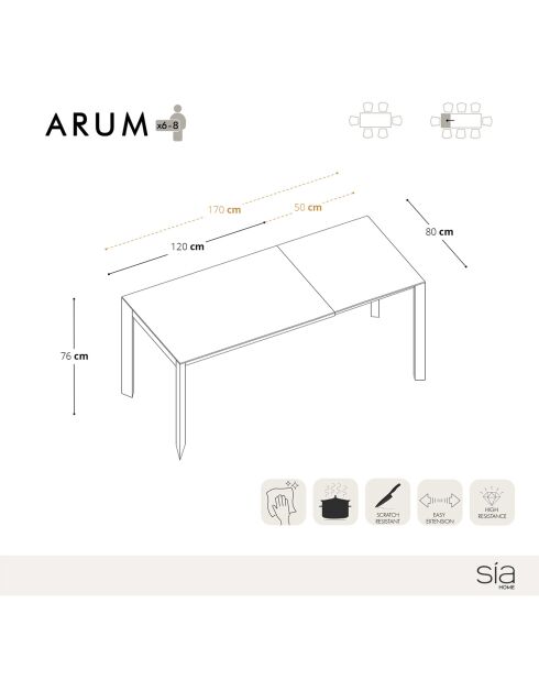Table extensible Arum Céramique effet Marbre blanc/noir - 120x80x76 cm