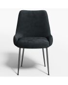 2 Chaises Rakel Tissu tramé effet velours noires - 55x64x82 cm