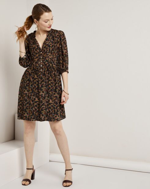 Zwart/bruine Gab-jurk met print