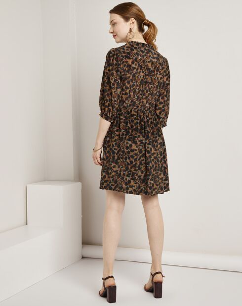 Zwart/bruine Gab-jurk met print