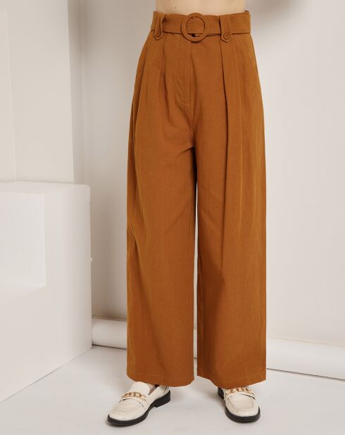 Pantalon en Coton & Lin Jeanne brique