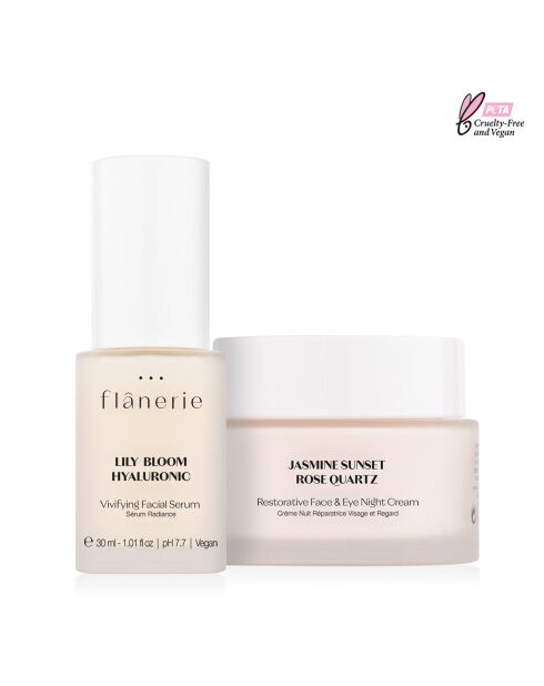 Duo Sérum Radiance à l'acide hyaluronique + Crème Nuit Réparatrice au quartz rose