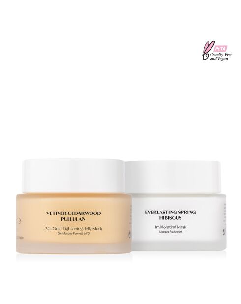Set de mascarillas reafirmantes doradas y set de mascarillas tonificantes de hibisco