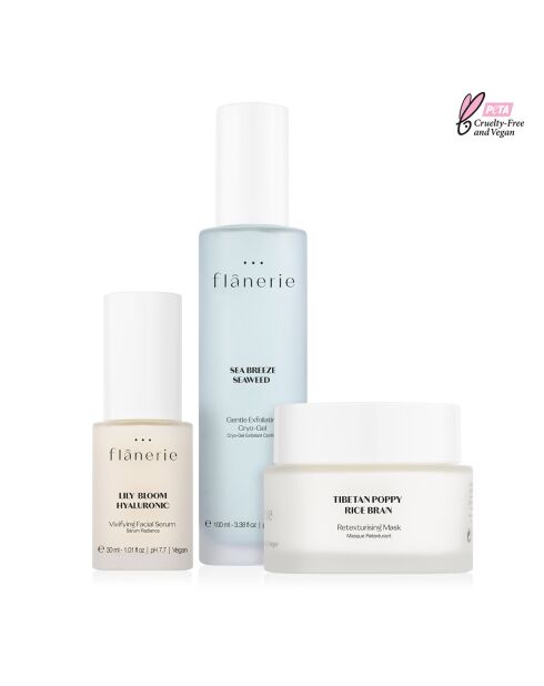 Seaweed Cryo Exfoliërende gelset + Hyaluronzuur Radiance Serum + masker met retexturering van rijstzemelen