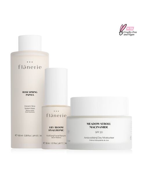 Set Crème Antioxydante Jour à la Niacinamide SPF20 + Sérum Radiance à l'acide hyaluronique + Masque Eclat Instantané à la papaye