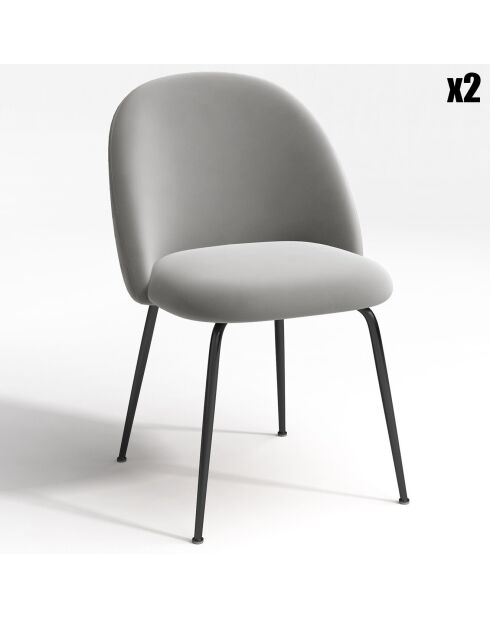 2 Chaises Ella Velours gris clair - 54x50x77.5 cm