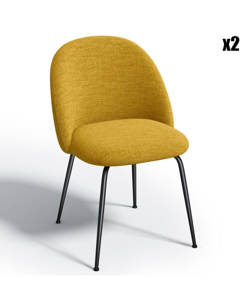 2 Chaises Ella Tissu Tramé effet velours moutarde - 54x50x77.5 cm