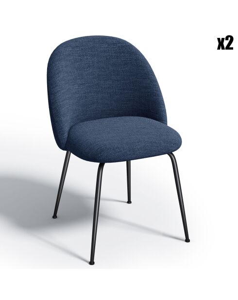 2 Chaises Ella Tissu Tramé effet velours bleu - 54x50x77.5 cm