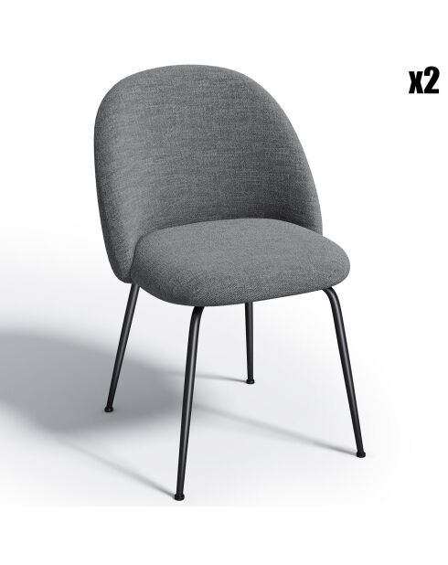 2 Chaises Ella Tissu Tramé effet velours gris - 54x50x77.5 cm