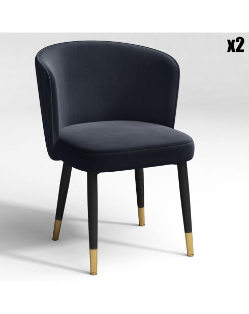 2 Chaises Nils Velours bleu saphir - 62x55.5x79.5 cm