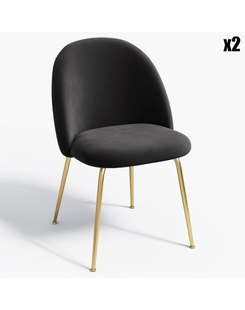 2 Chaises Ella Velours noir - 54x50x77.5 cm