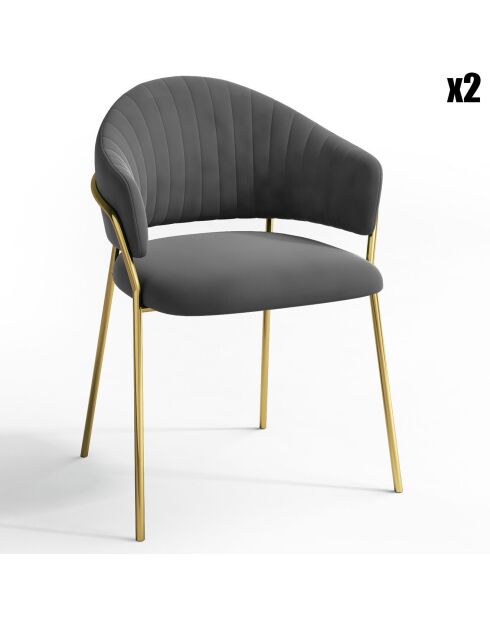 2 Chaises Hanna Velours gris taupe - 56x54.5x80 cm