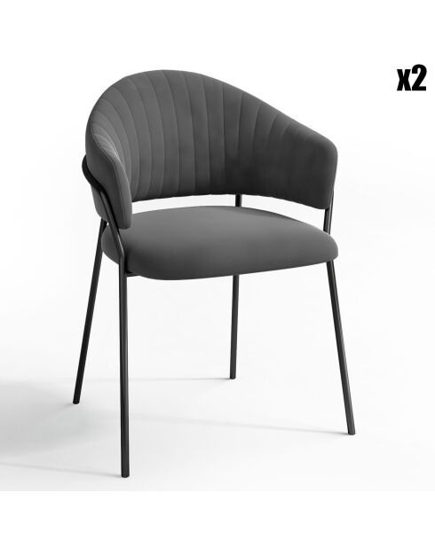 2 Chaises Hanna Velours gris taupe - 56x54.5x80 cm