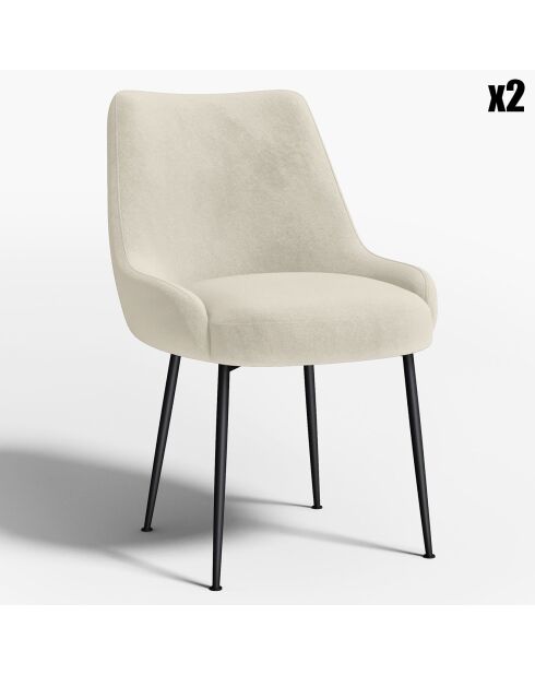 2 Chaises Rakel Tissu Tramé effet velours crème - 55x64x82 cm