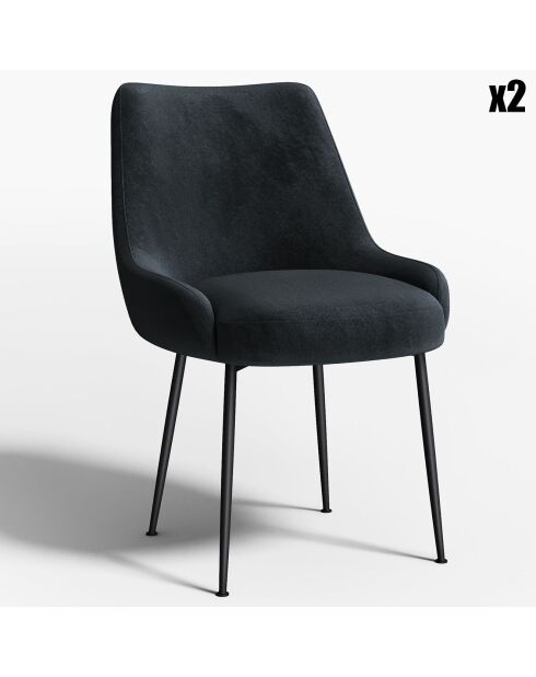 2 Chaises Rakel Tissu tramé effet velours noires - 55x64x82 cm