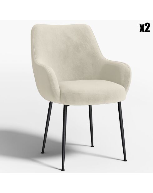 2 Petits Fauteuils Rakel Tissu Tramé effet velours crème - 66x65x82 cm