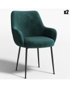 2 Petits Fauteuils Rakel Tissu Tramé effet velours verts - 66x65x82 cm