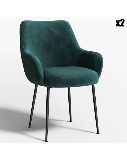 2 Petits Fauteuils Rakel Tissu Tramé effet velours verts - 66x65x82 cm
