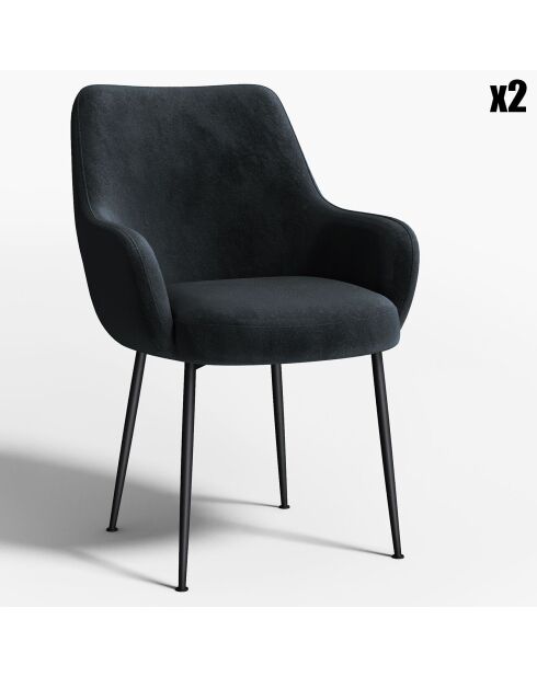 2 Petits Fauteuils Rakel Tissu tramé effet velours noirs - 66x65x82 cm