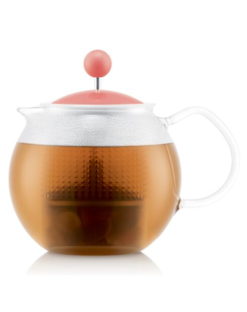 Tetera Assam de pistón rosa con tapa y filtro de plástico, 0,5 L