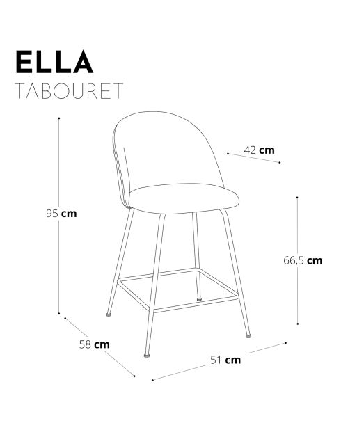 2 Tabourets de bar Ella Velours rose vintage - 51x58x95 cm