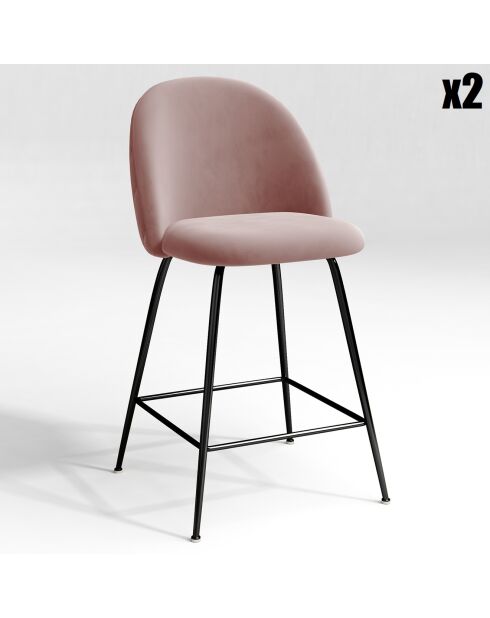 2 Tabourets de bar Ella Velours rose vintage - 51x58x95 cm