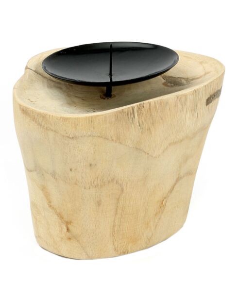 Candle Pin kaarshouder beige/zwart - 10x10x8 cm
