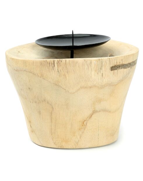 Candle Pin kaarshouder beige/zwart - 10x10x8 cm