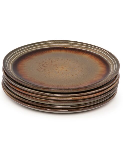 6 Assiettes plates Comporta marron  - D.22 cm