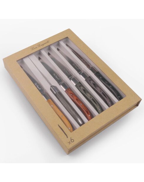6 Couteaux steak Louis bois pakka mixés multicolores
