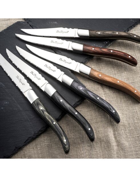 6 Couteaux steak Louis bois pakka mixés multicolores