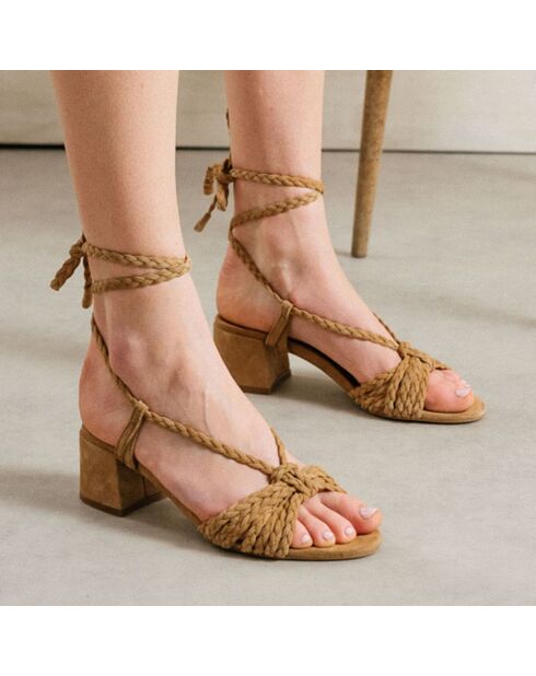 Sandali in pelle beige Archimede in velluto