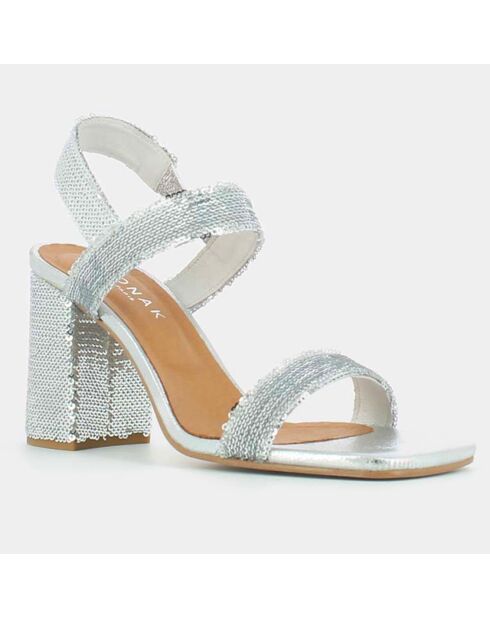 Sandales en Sequins Daline argentées - Talon 8 cm