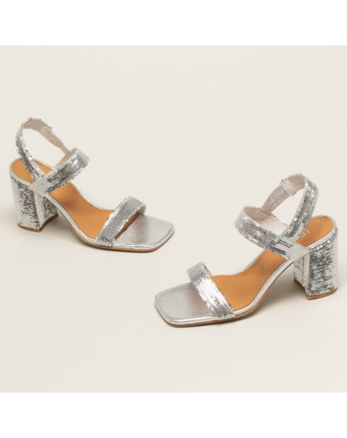 Sandales en Sequins Daline argentées - Talon 8 cm
