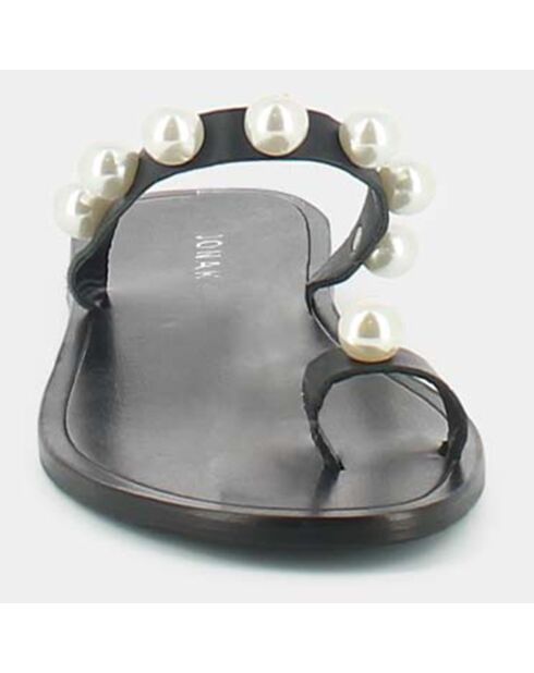 Flache Pantoletten aus Wattelleder mit schwarzen Perlen