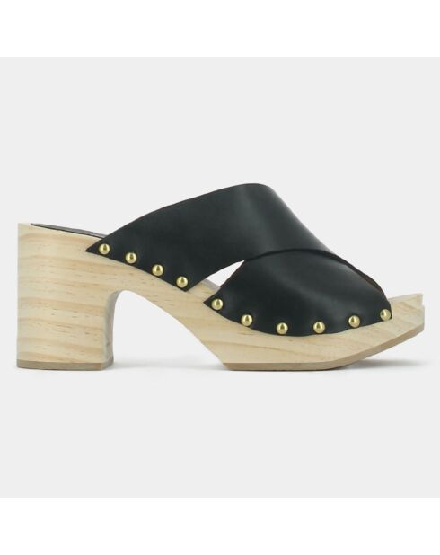 Mules sabots en Cuir Mahaut noires - Talon 8 cm