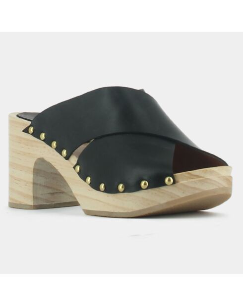 Mules sabots en Cuir Mahaut noires - Talon 8 cm