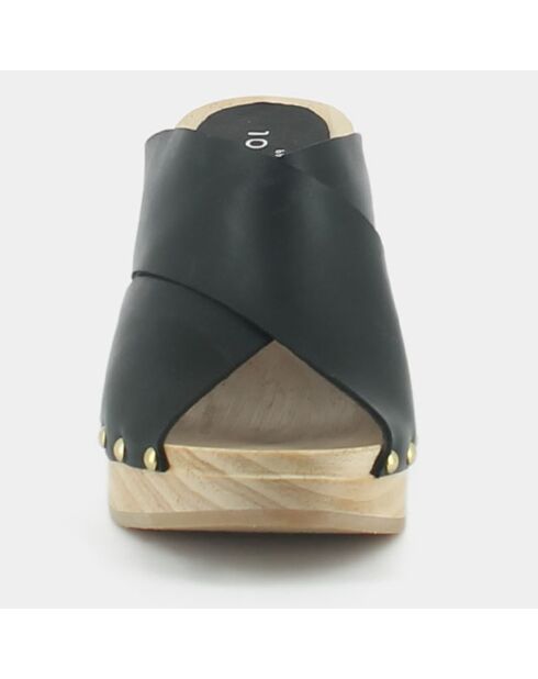 Mules sabots en Cuir Mahaut noires - Talon 8 cm