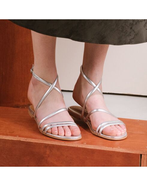 Silberne Apolline-Ledersandalen