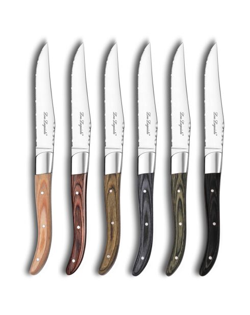 6 Couteaux steak Louis bois pakka mixés multicolores