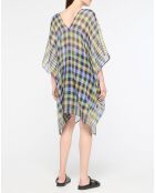 Robe poncho de plage Élia en Coton bio Chroma bleu/vert