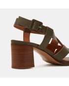 Sandales en Cuir à brides croisées kaki - Talon 5,5 cm