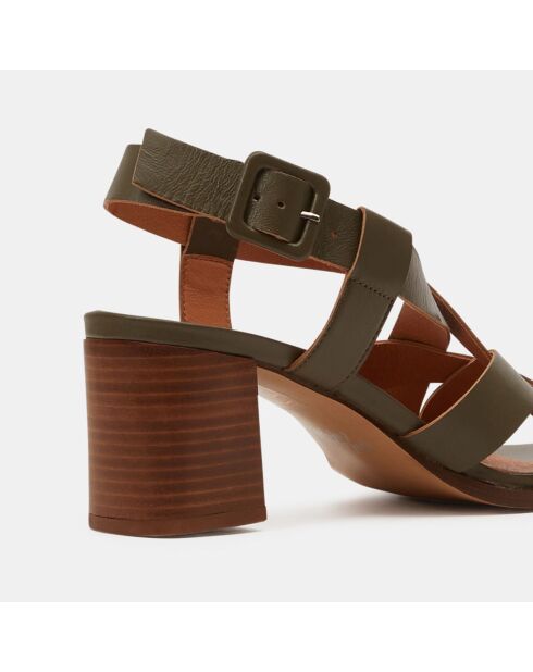 Sandales en Cuir à brides croisées kaki - Talon 5,5 cm