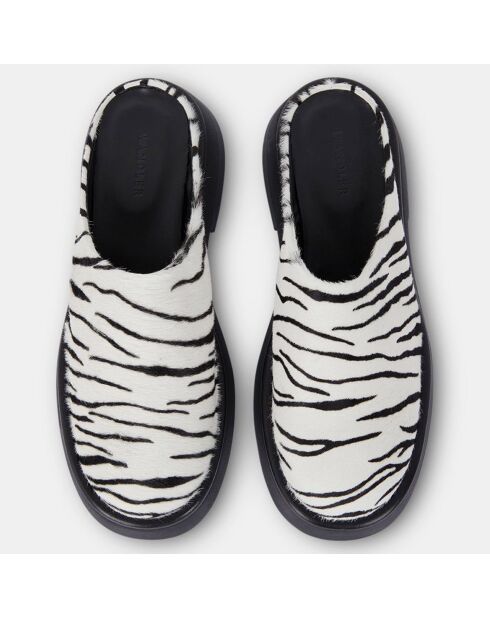 Mules sabots en poils ras noir/blanc