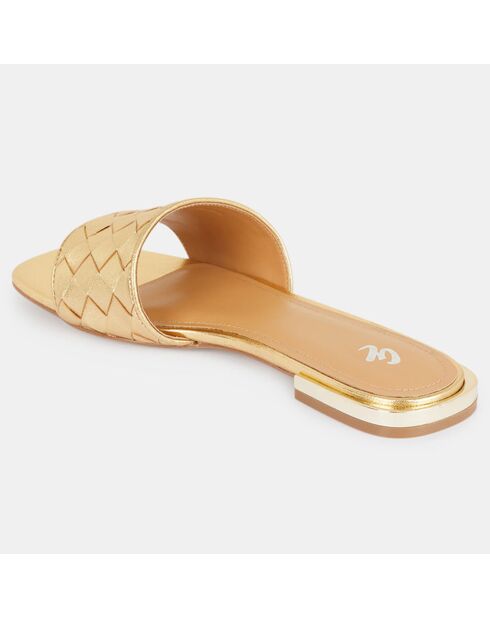 Mules plates en Cuir bride tressée dorées
