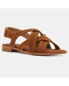 Sandales croisées en Velours de Cuir camel