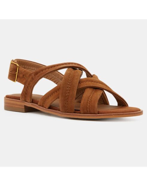 Sandales croisées en Velours de Cuir camel