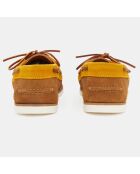 Chaussures bateau en Velours de Cuir bicolore cognac/Camel